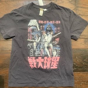 H&M Star Wars Pink Japanese Letters Black T Shirt